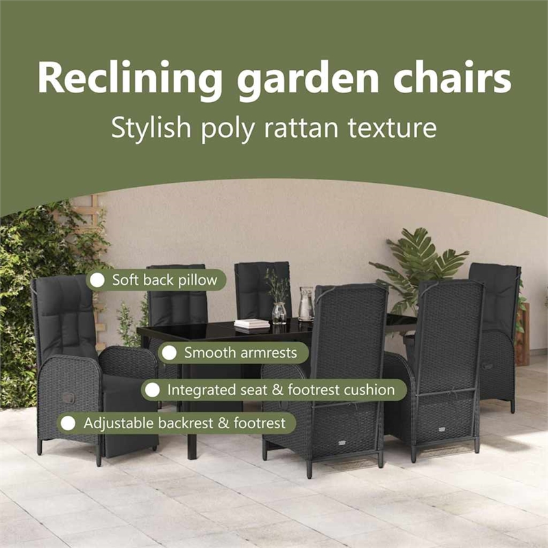 vidaXL Garden Dining Set 7 pcs Black Poly Rattan