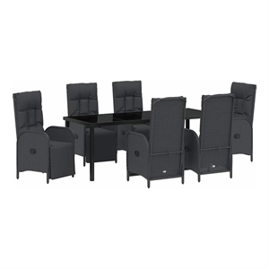 vidaXL Garden Dining Set 7 pcs Black Poly Rattan