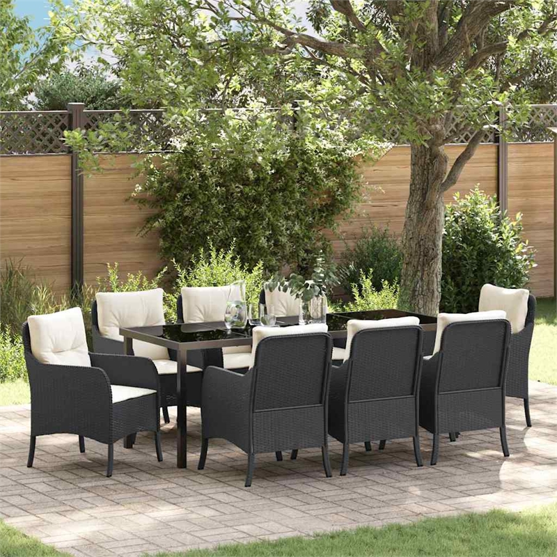 vidaXL Garden Dining Set 9 pcs Black Poly Rattan