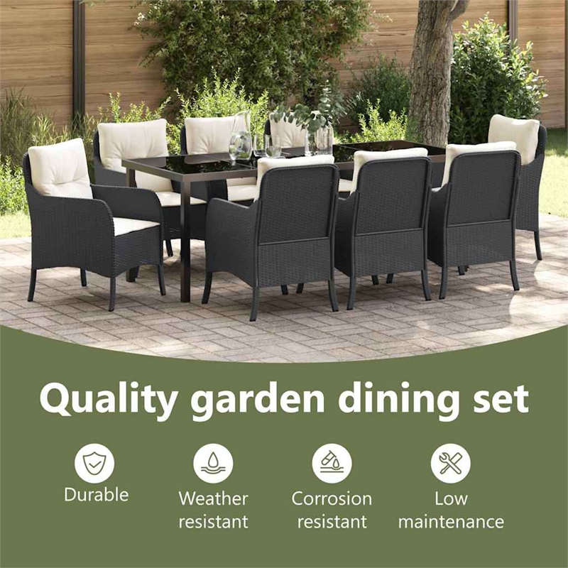 vidaXL Garden Dining Set 9 pcs Black Poly Rattan