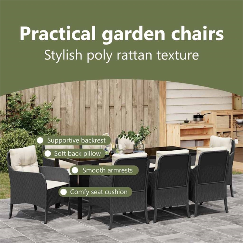 vidaXL Garden Dining Set 9 pcs Black Poly Rattan