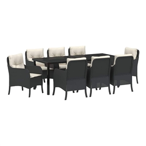 vidaXL Garden Dining Set 9 pcs Black Poly Rattan
