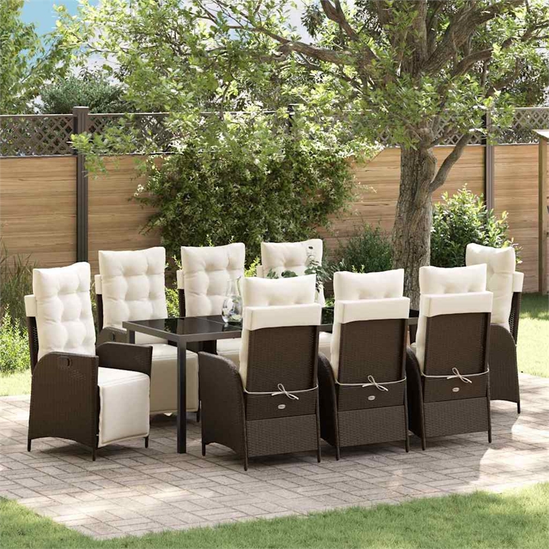 vidaXL Garden Dining Set 9 pcs Brown Poly Rattan