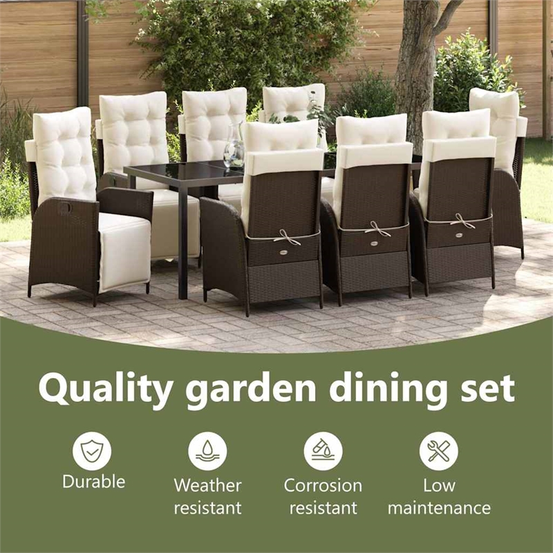 vidaXL Garden Dining Set 9 pcs Brown Poly Rattan