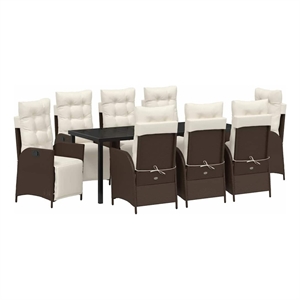 vidaXL Garden Dining Set 9 pcs Brown Poly Rattan