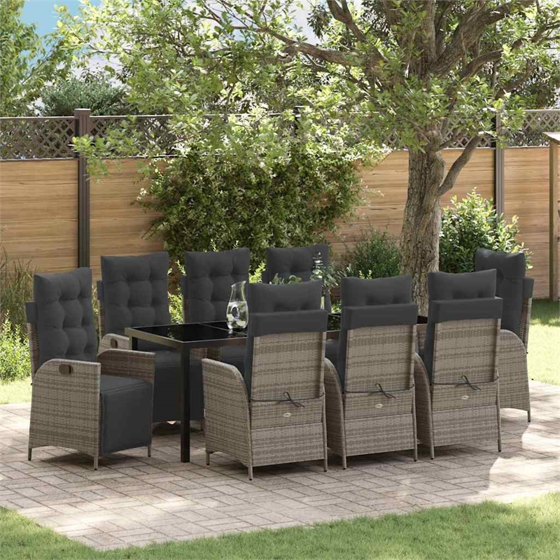 vidaxl garden dining set 9 pcs grey poly rattan