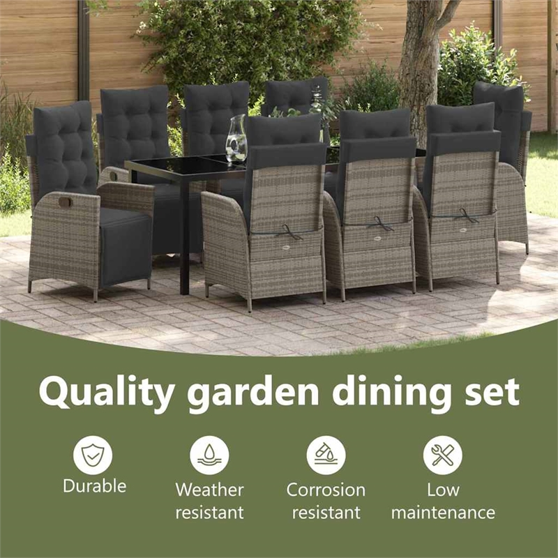 vidaxl garden dining set 9 pcs grey poly rattan