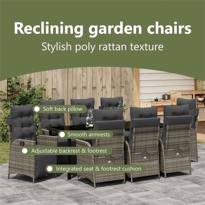 vidaxl garden dining set 9 pcs grey poly rattan