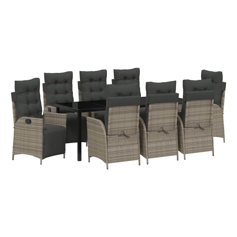 vidaXL Garden Dining Set 9 pcs Grey Poly Rattan