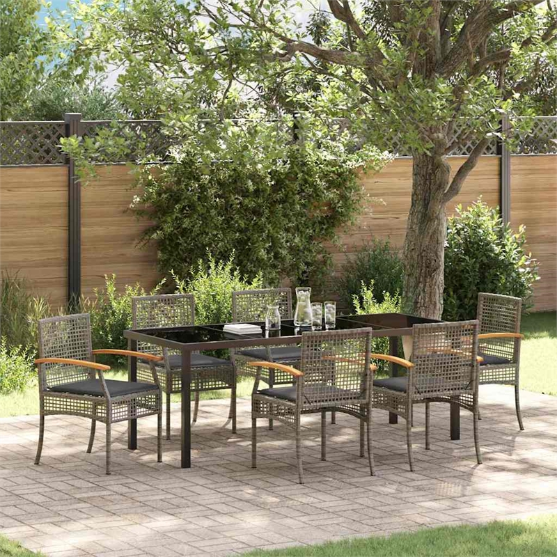 vidaXL Garden Dining Set 7 pcs Grey and Black Rattan