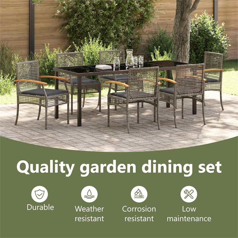 vidaXL Garden Dining Set 7 pcs Grey and Black Rattan