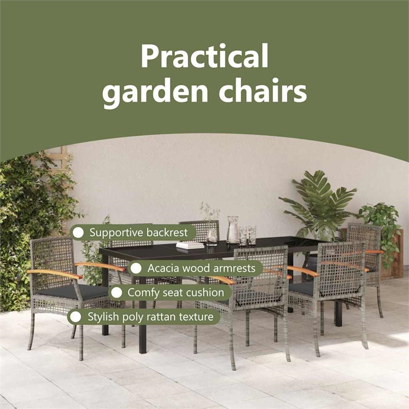 vidaXL Garden Dining Set 7 pcs Grey and Black Rattan