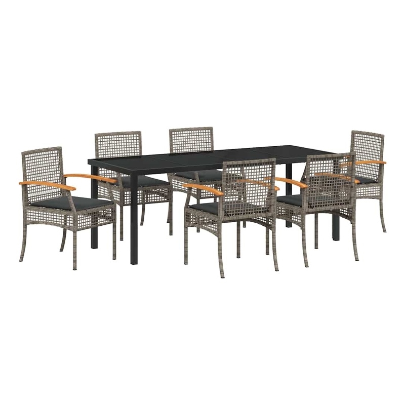 vidaXL Garden Dining Set 7 pcs Grey and Black Rattan