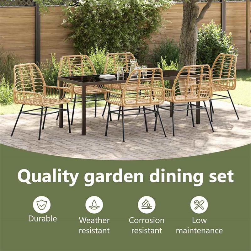 vidaxl garden dining set 7 pcs brown poly rattan