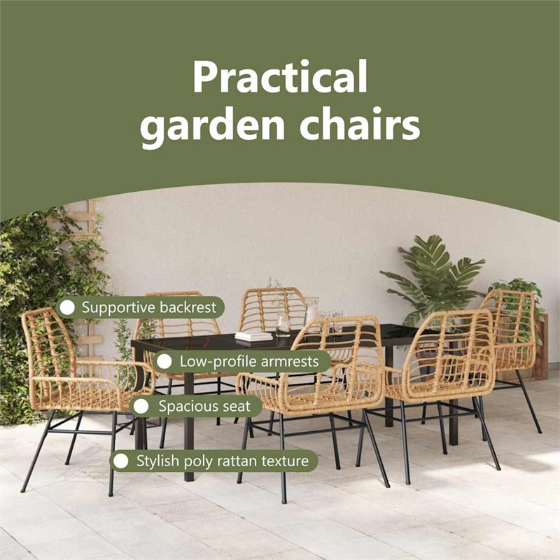 vidaxl garden dining set 7 pcs brown poly rattan