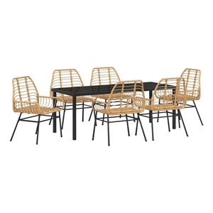 vidaXL Garden Dining Set 7 pcs Brown Poly Rattan
