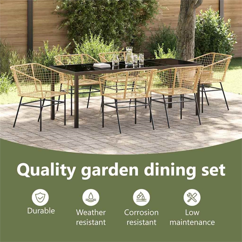 vidaXL Garden Dining Set 7 pcs Brown Poly Rattan