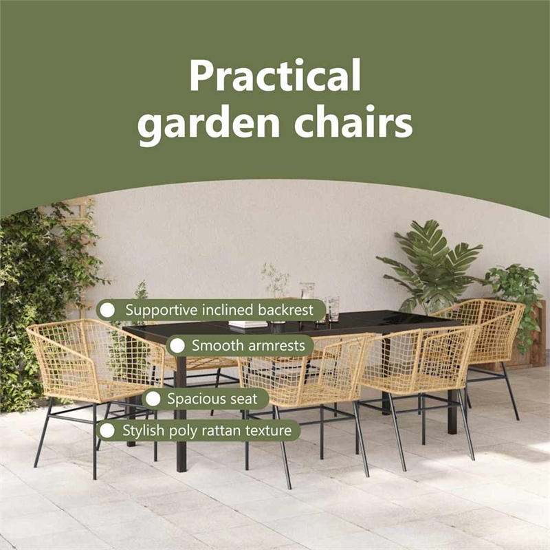 vidaXL Garden Dining Set 7 pcs Brown Poly Rattan