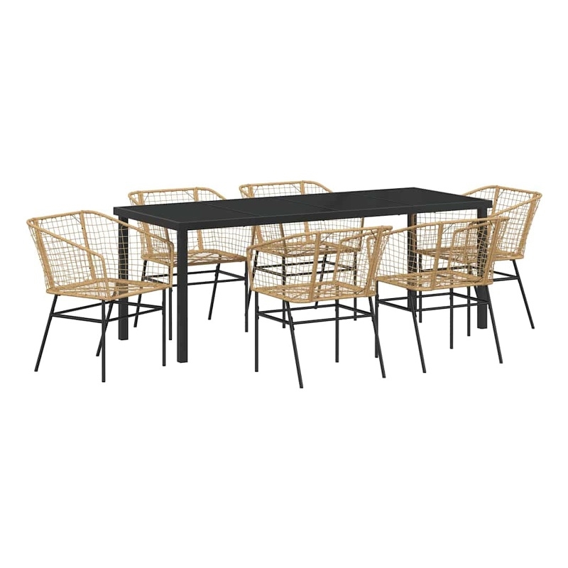 vidaXL Garden Dining Set 7 pcs Brown Poly Rattan