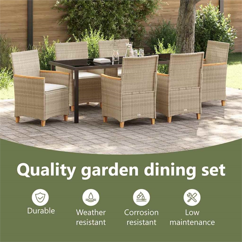 vidaXL Garden Dining Set 7 pcs Beige Poly Rattan