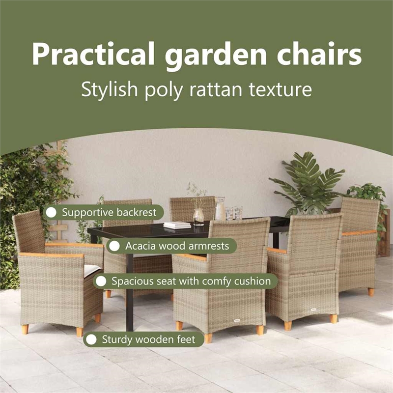 vidaXL Garden Dining Set 7 pcs Beige Poly Rattan