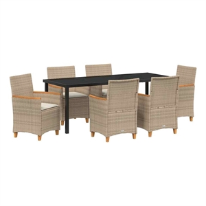 vidaXL Garden Dining Set 7 pcs Beige Poly Rattan
