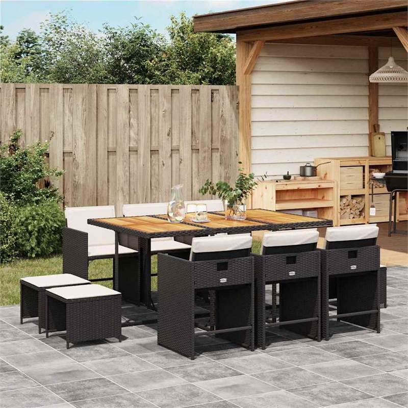 vidaXL Garden Dining Set Black/Brown Poly Rattan Large Collapsible