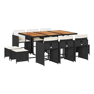 vidaXL Garden Dining Set Black/Brown Poly Rattan Large Collapsible