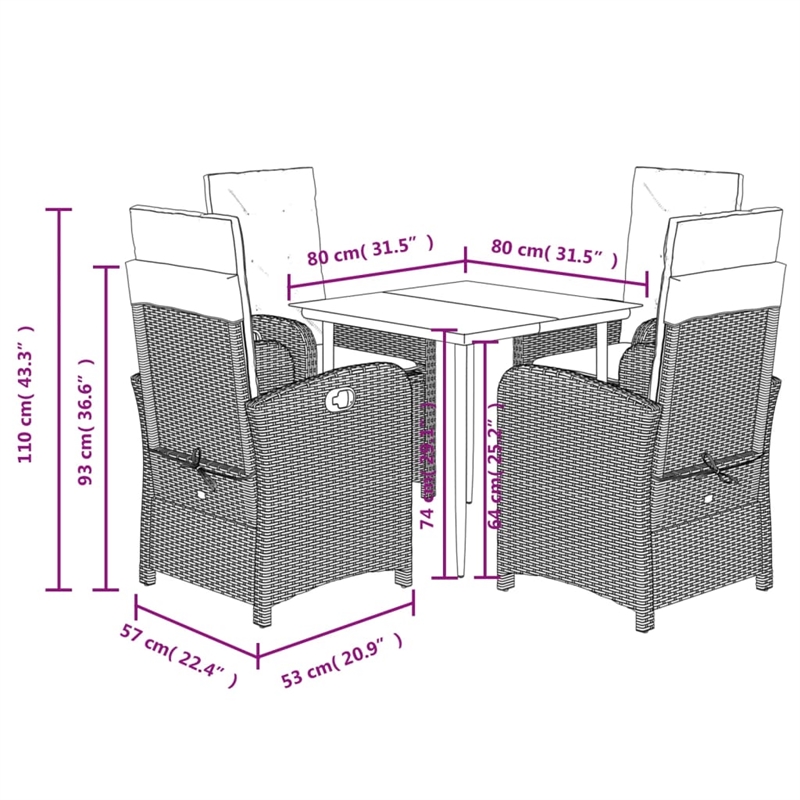 vidaXL 5 Piece Patio Dining Set with Cushions Black Poly Rattan