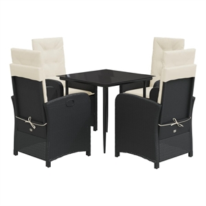 vidaXL 5 Piece Patio Dining Set with Cushions Black Poly Rattan