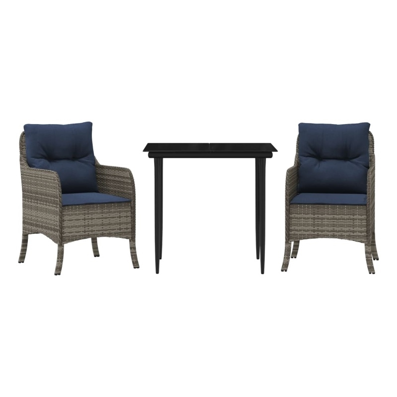 vidaXL 3 Piece Patio Dining Set with Cushions Gray Poly Rattan