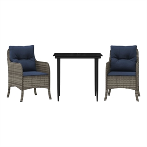 vidaXL 3 Piece Patio Dining Set with Cushions Gray Poly Rattan