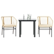 vidaXL 3 Piece Patio Dining Set with Cushions Brown Poly Rattan Glass