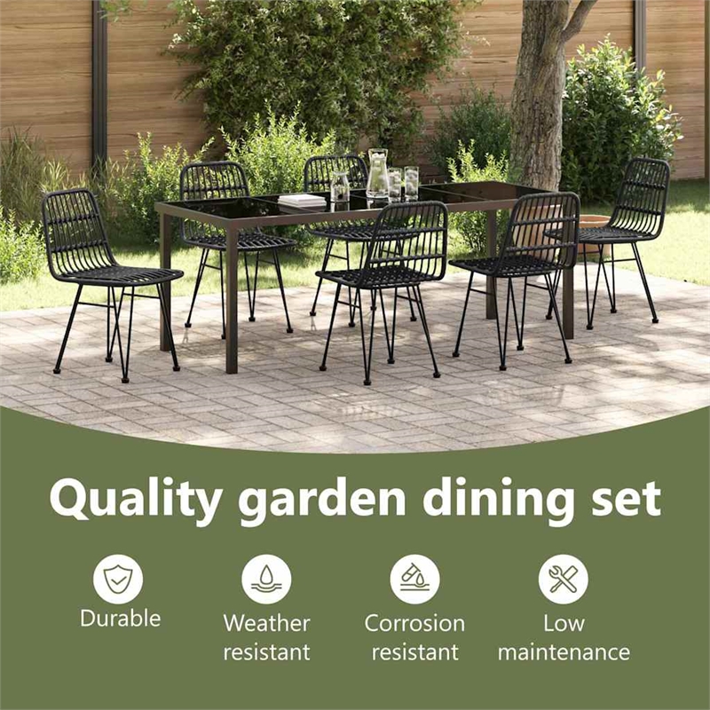 vidaXL Garden Dining Set 7 pcs Black Powder-Coated Steel