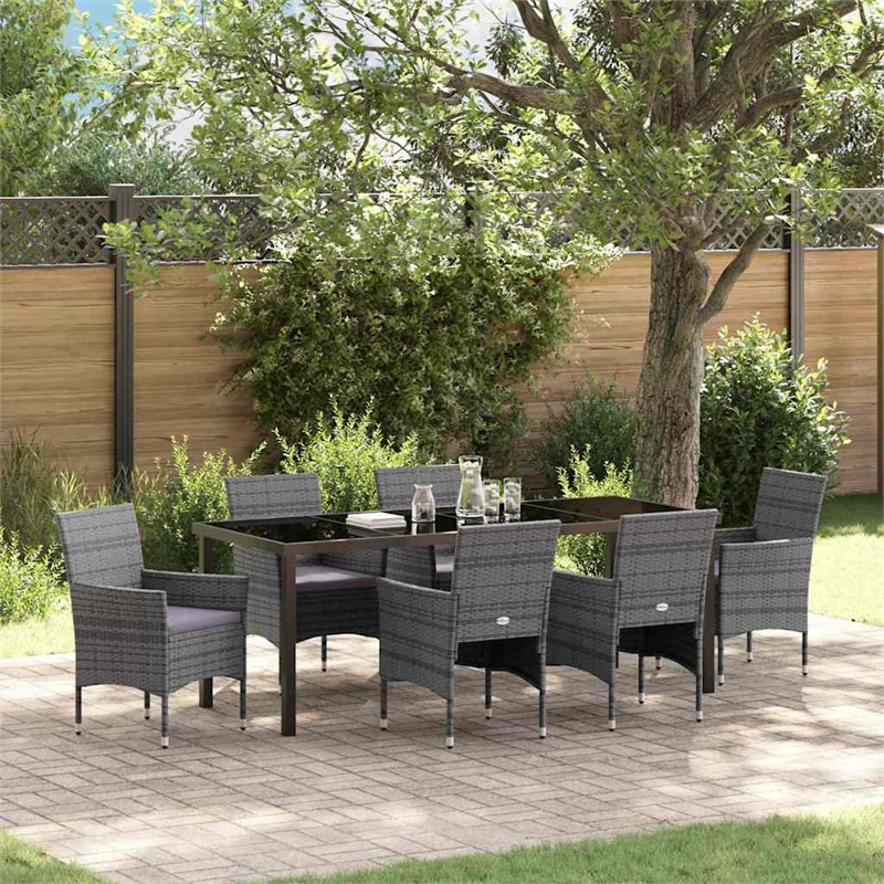 vidaXL Garden Dining Set 7 pcs Grey Poly Rattan