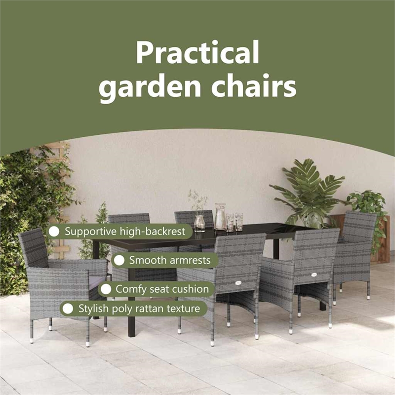 vidaXL Garden Dining Set 7 pcs Grey Poly Rattan