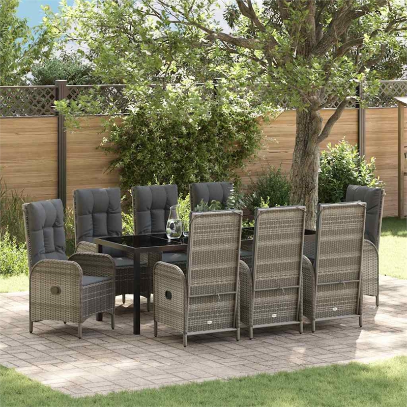vidaxl garden dining set 9 pcs grey poly rattan