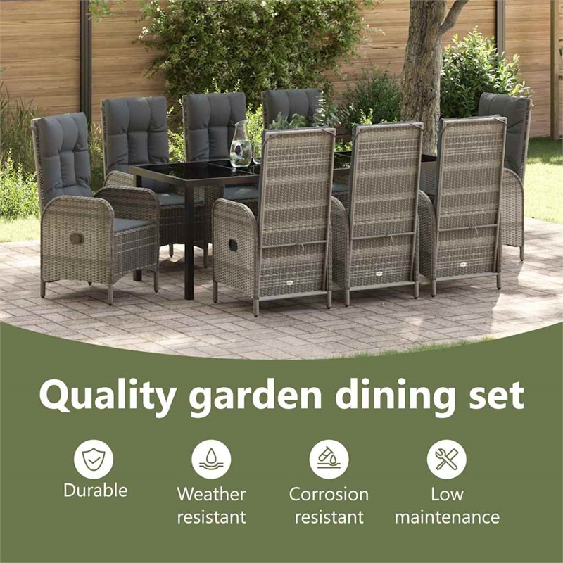 vidaxl garden dining set 9 pcs grey poly rattan
