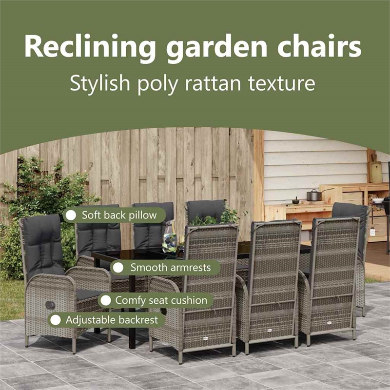 vidaxl garden dining set 9 pcs grey poly rattan