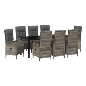 vidaXL Garden Dining Set 9 pcs Grey Poly Rattan
