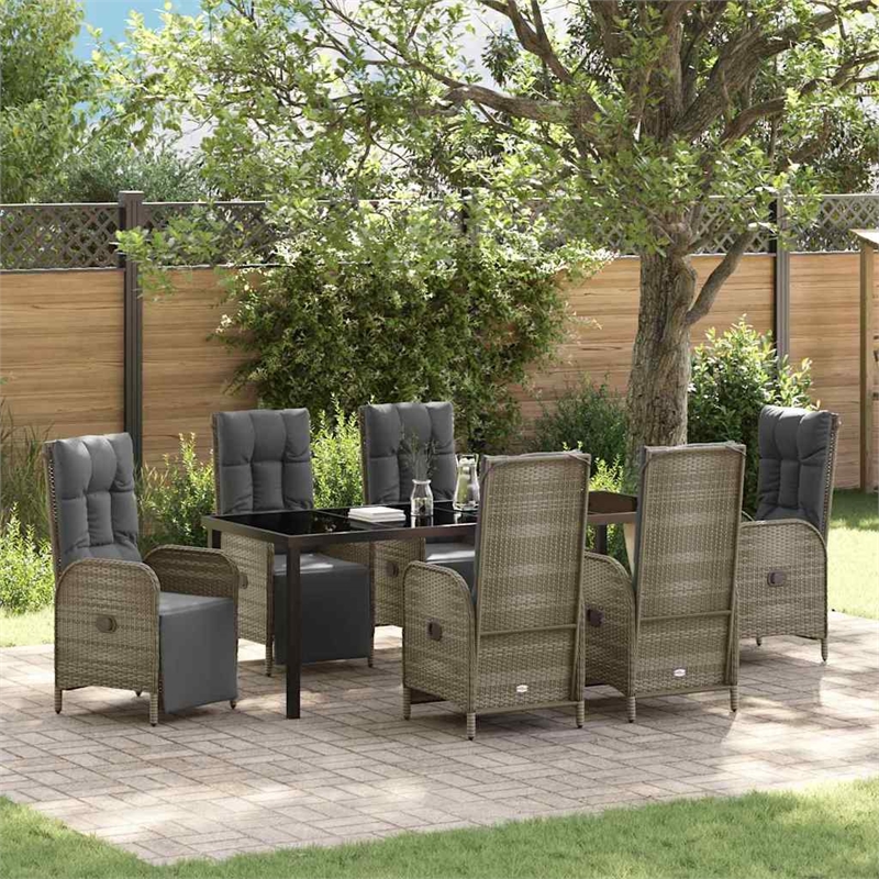 vidaXL Garden Dining Set 7 pcs Grey Poly Rattan