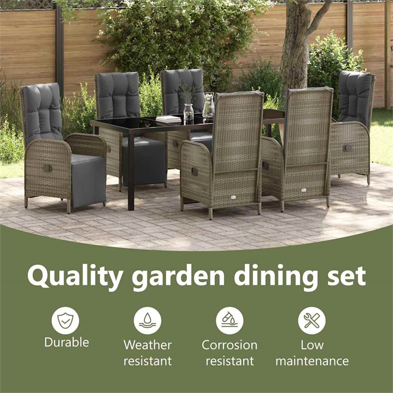 vidaXL Garden Dining Set 7 pcs Grey Poly Rattan