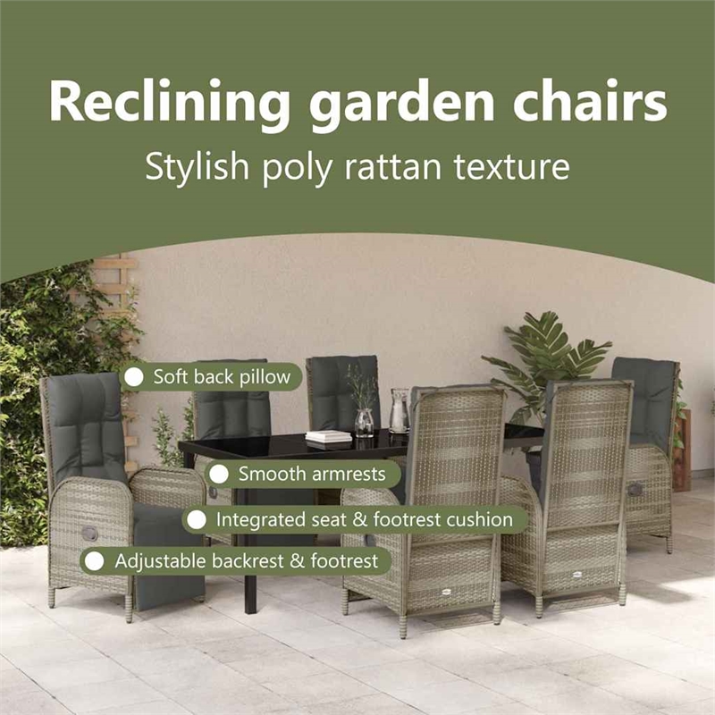 vidaXL Garden Dining Set 7 pcs Grey Poly Rattan