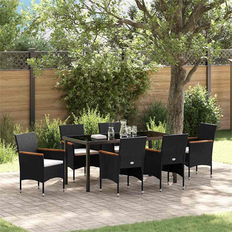 vidaxl garden dining set 7 pcs black poly rattan