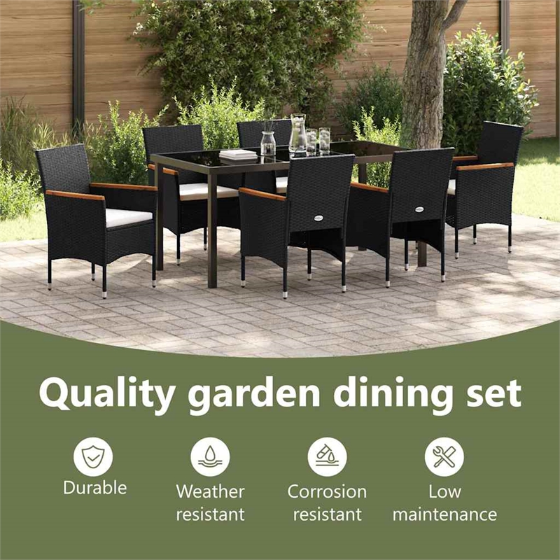 vidaxl garden dining set 7 pcs black poly rattan