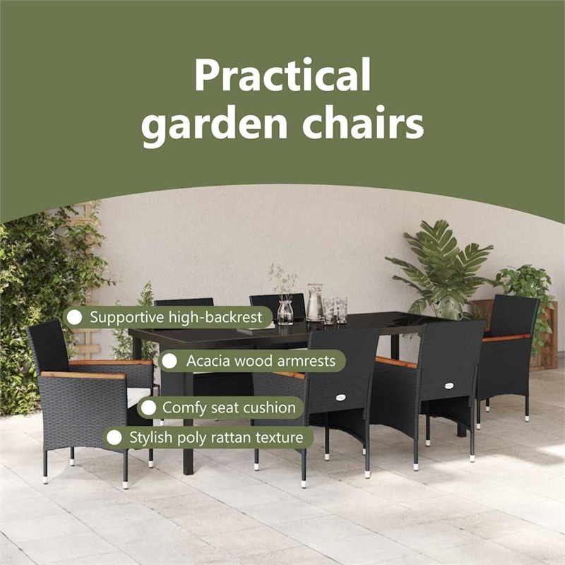 vidaxl garden dining set 7 pcs black poly rattan