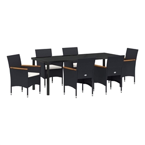 vidaXL Garden Dining Set 7 pcs Black Poly Rattan