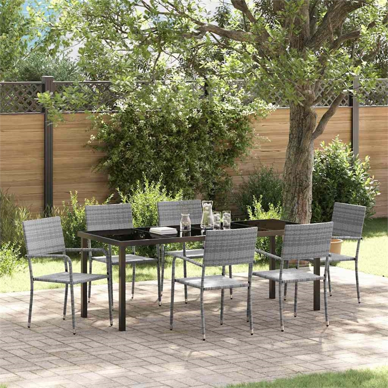 vidaXL Garden Dining Set 7 pcs Grey Poly Rattan