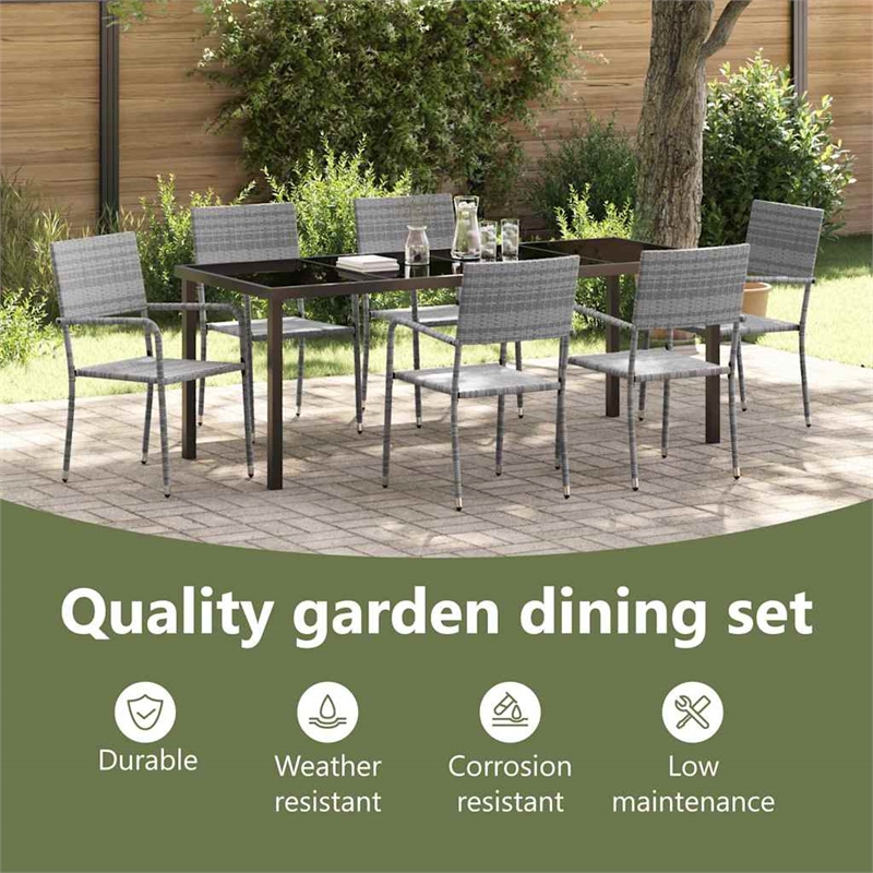 vidaXL Garden Dining Set 7 pcs Grey Poly Rattan