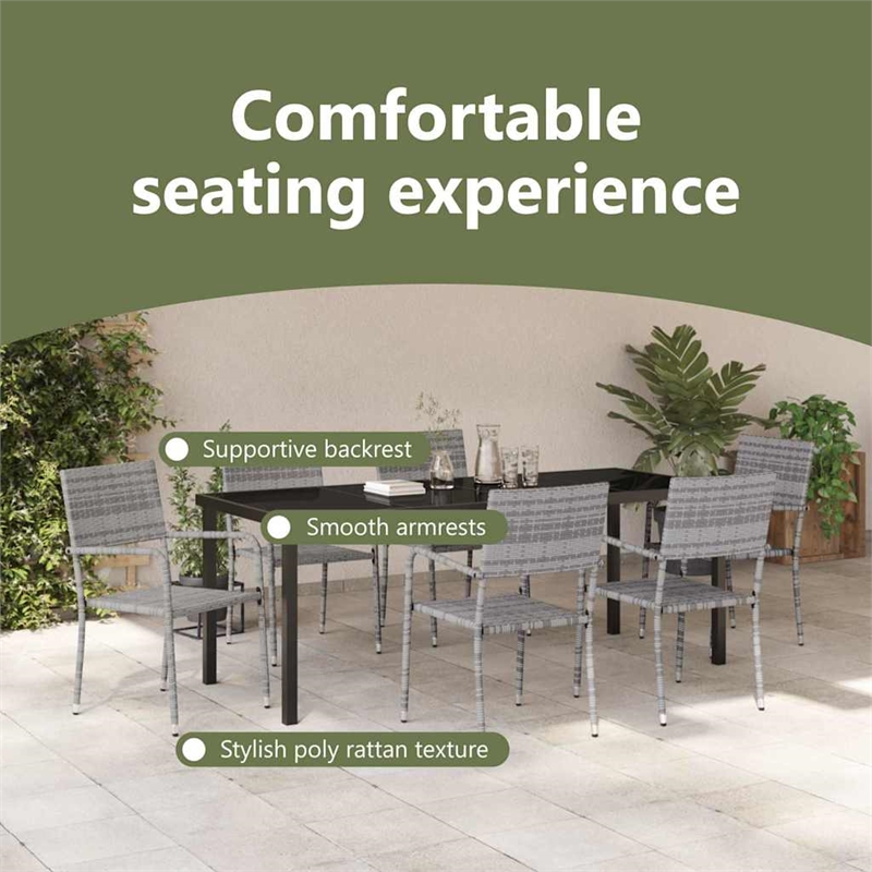 vidaXL Garden Dining Set 7 pcs Grey Poly Rattan